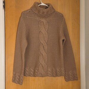 Vtg Willi Smith Hand Knit Cable Turtleneck Sweater Size M Wool Gold Fisherman